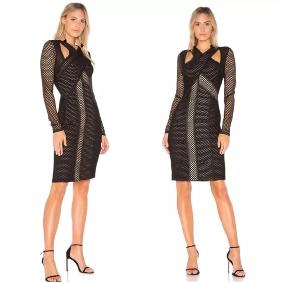 BCBGMaxAzria Jaylynn Mesh Bondage Goth Cocktail Dress XXS Bodycon Black & Nude - Picture 11 of 11